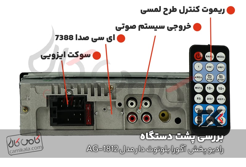 خروجی سیستم و سوکت ایزویی رادیو پخش اگورا مدل 1812