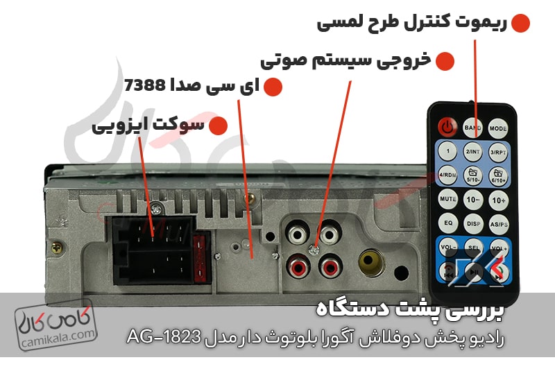 مشخصات پشت دستگاه رادیو پخش ماشین اگورا مدل ag-1823