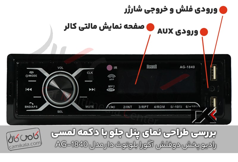 مشخصات ورودی پنل رادیو دکلس بلوتوث دار 6 خروجی آگورا ag-1840