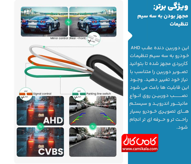 بررسی دوربین عقب خودرو چشم ماهی AHD / CVBS مدل پایه دار