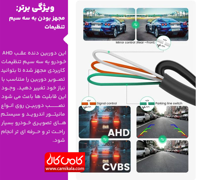 دوربین عقب خودرو چشم ماهی AHD / CVBS مدل سپری